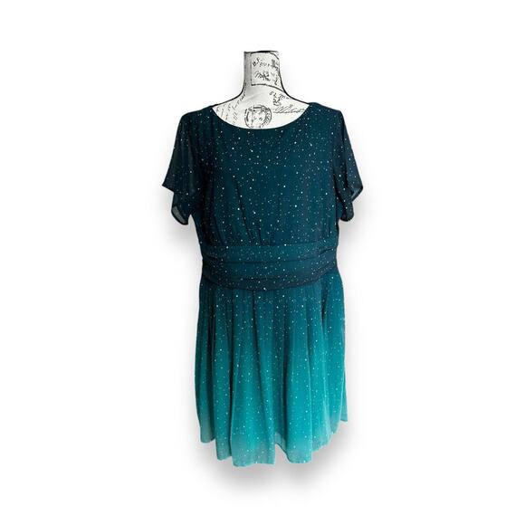 Wayward Fancies Green Ombre Star Print Georgette Dress ~Size 14 - Picture 1 of 5